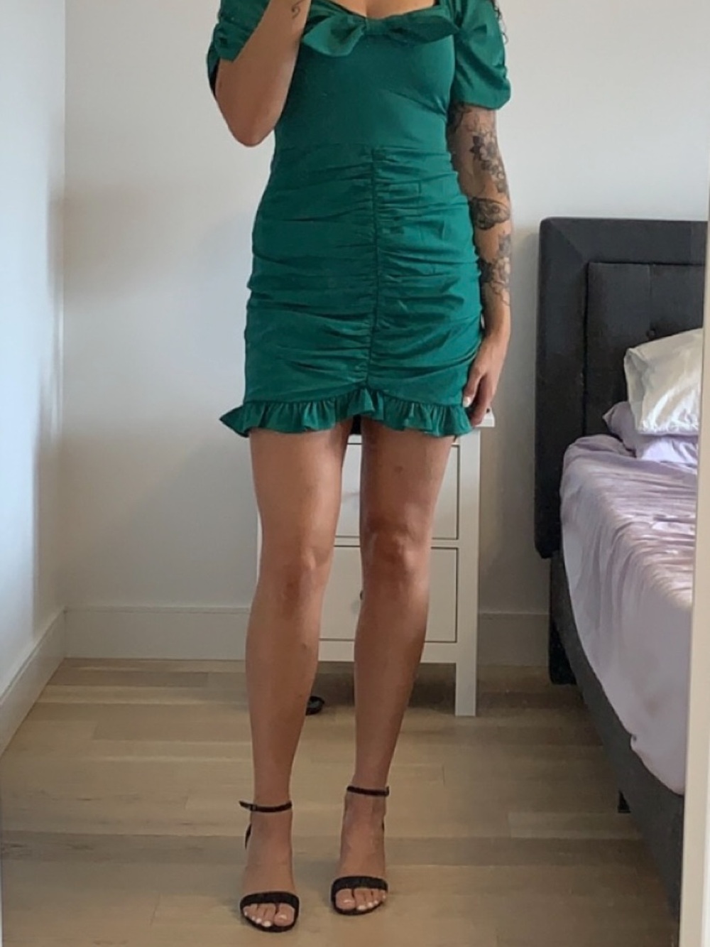 Green Ruched Mini Dress